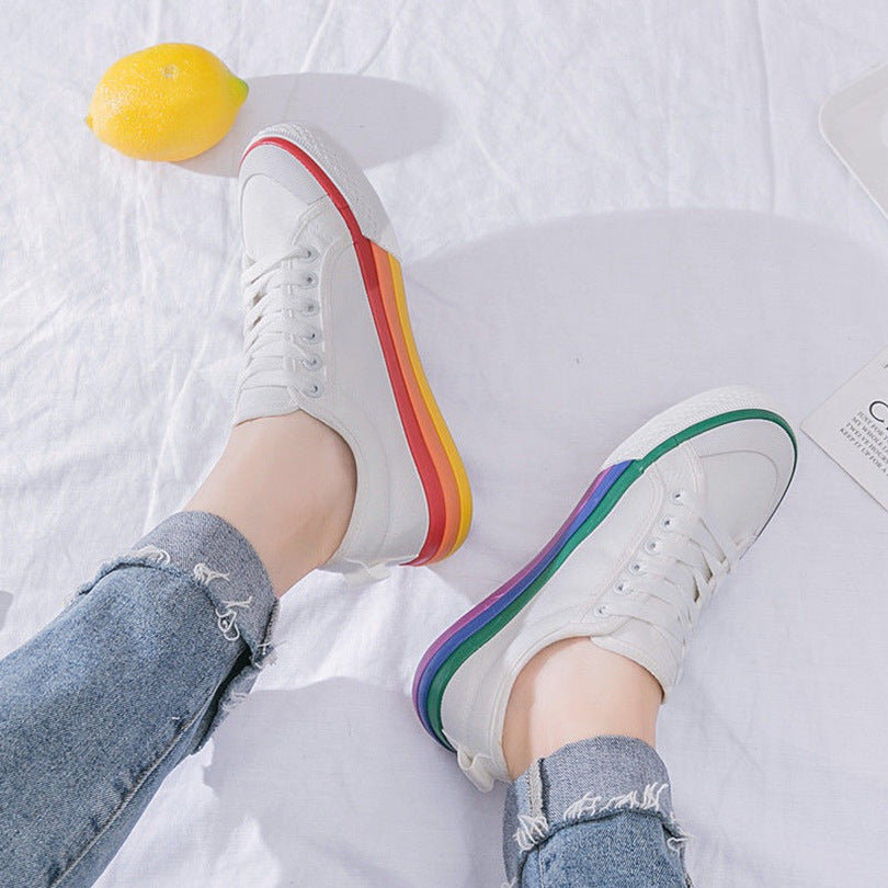 Rainbow Canvas Shoes Women'S Color Matching White Shoes Casual Shoes