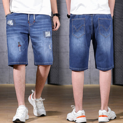 Extra-large Fat Jeans Short Men's Trousers Five-point Pants Loose Straight-leg Holes Japanese Fat Plus Fat Trousers