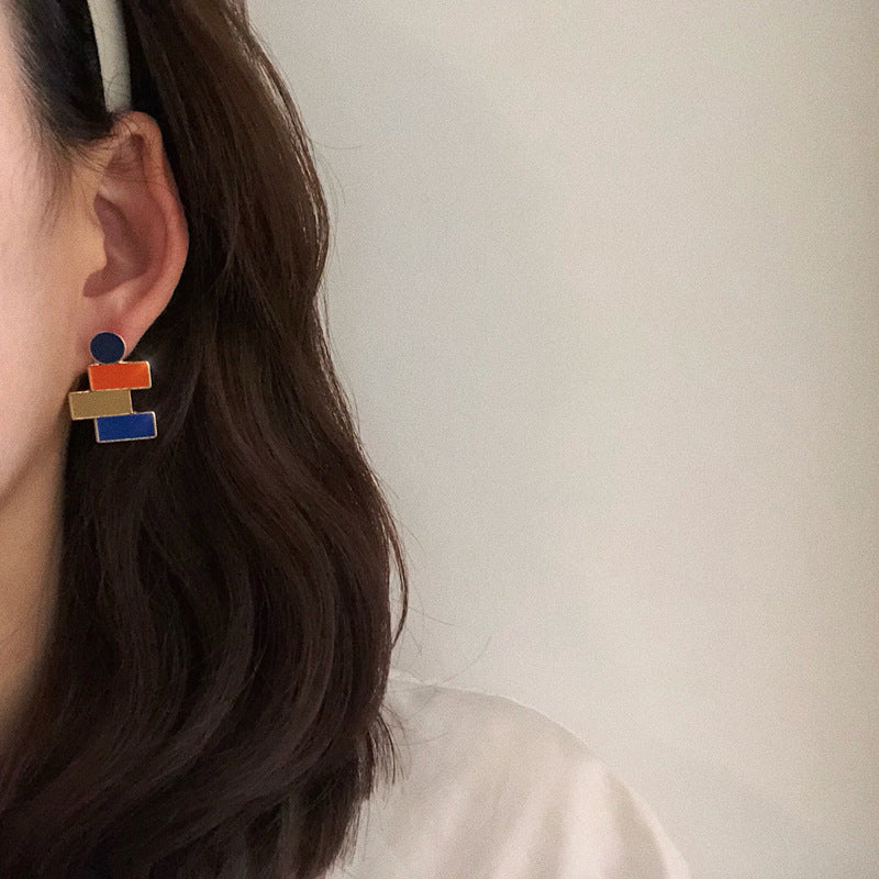 Striped Irregular Stud Earrings Vintage Mondrian Stud Earrings
