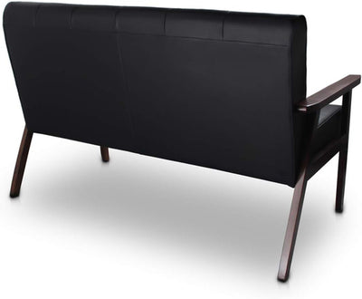 Mid-Century Modern Solid Loveseat Sofa Upholstered Faux Leather Couch