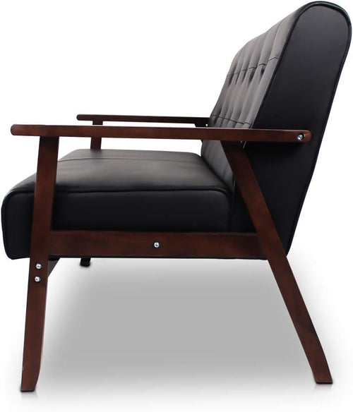 Mid-Century Modern Solid Loveseat Sofa Upholstered Faux Leather Couch