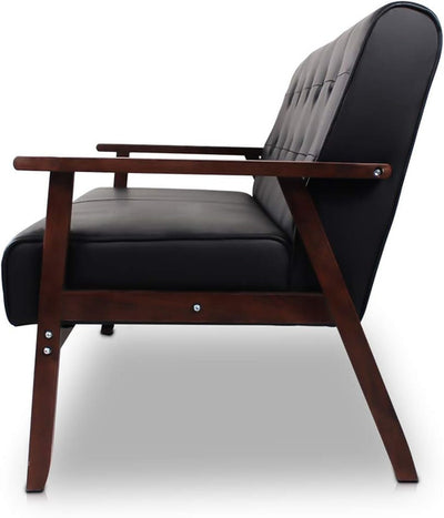 Mid-Century Modern Solid Loveseat Sofa Upholstered Faux Leather Couch