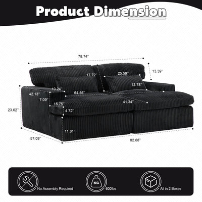 Double Chaise Lounge Chair Indoor,Oversized Upholstered Sleeper Cloud Couch,Deep Seat Luxury Sofa Bed,Sectional Sofa Chaise Love-seat,Corduroy Reading Chair For Living Room,No Assembly Required,Black