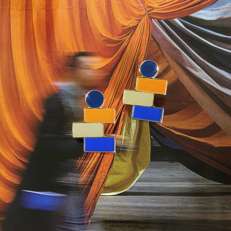 Striped Irregular Stud Earrings Vintage Mondrian Stud Earrings