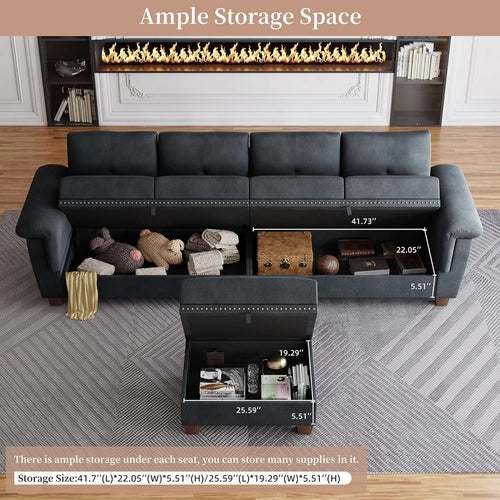 Dark Gray L-Shaped Sectional Couch with Storage