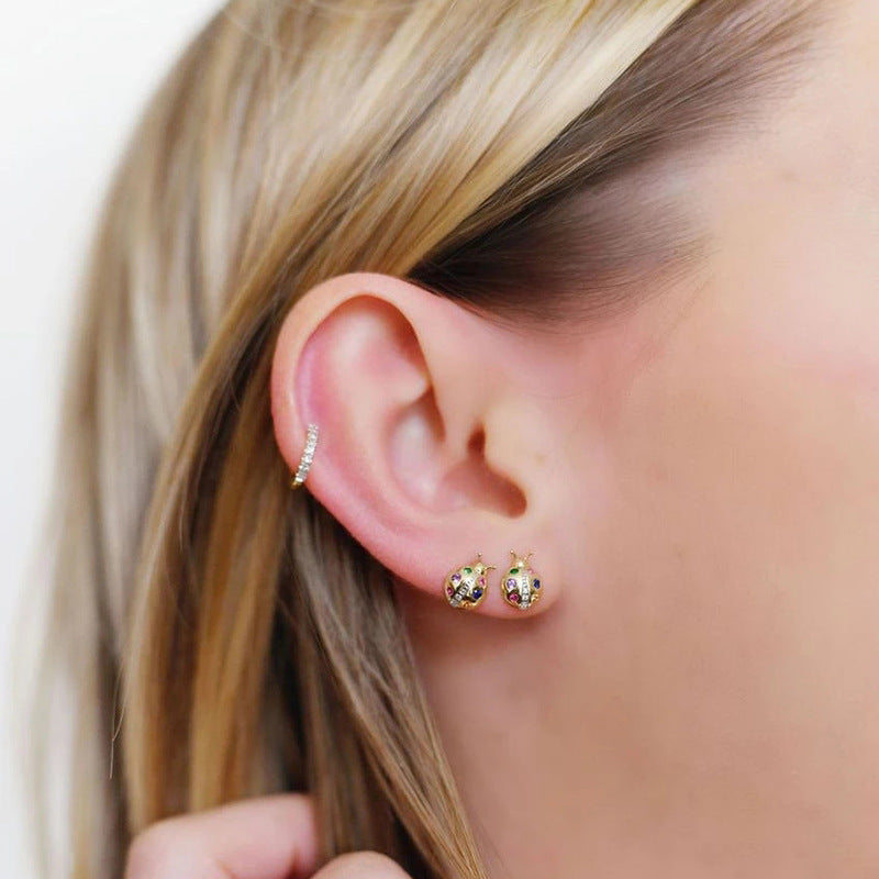 Creative Colorful Ladybug Stud Stud Earrings