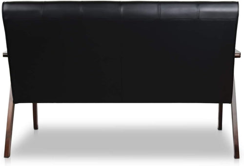 Mid-Century Modern Solid Loveseat Sofa Upholstered Faux Leather Couch