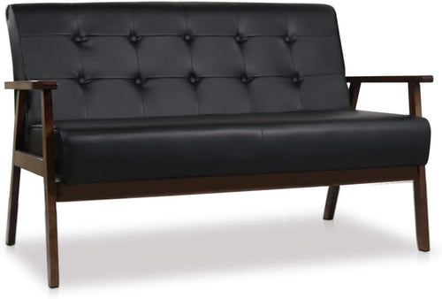Mid-Century Modern Solid Loveseat Sofa Upholstered Faux Leather Couch